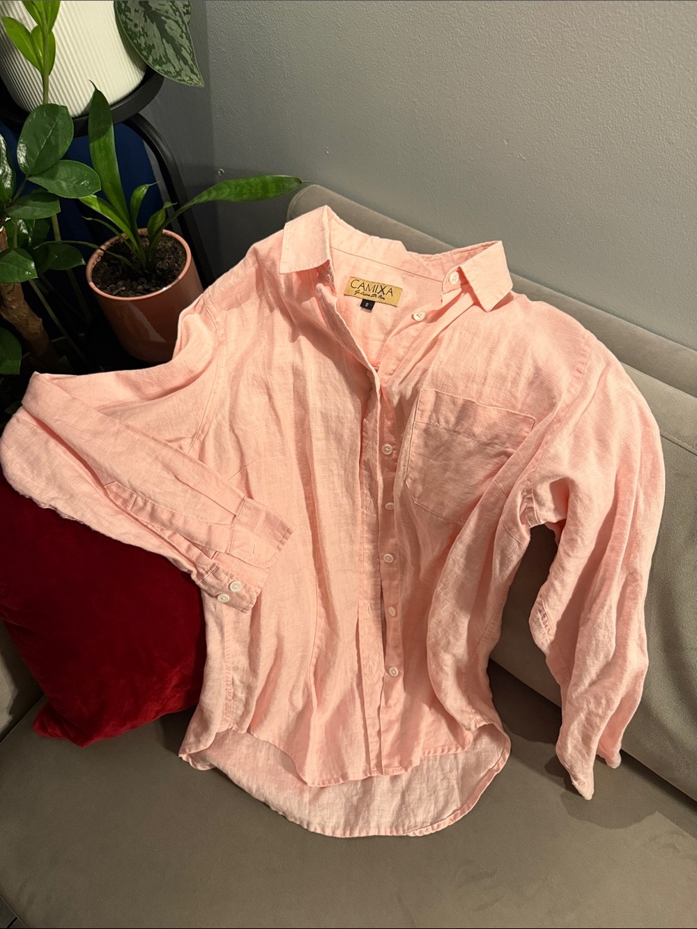 Camixa Lightweight Pink Linen Button-Up Shirt